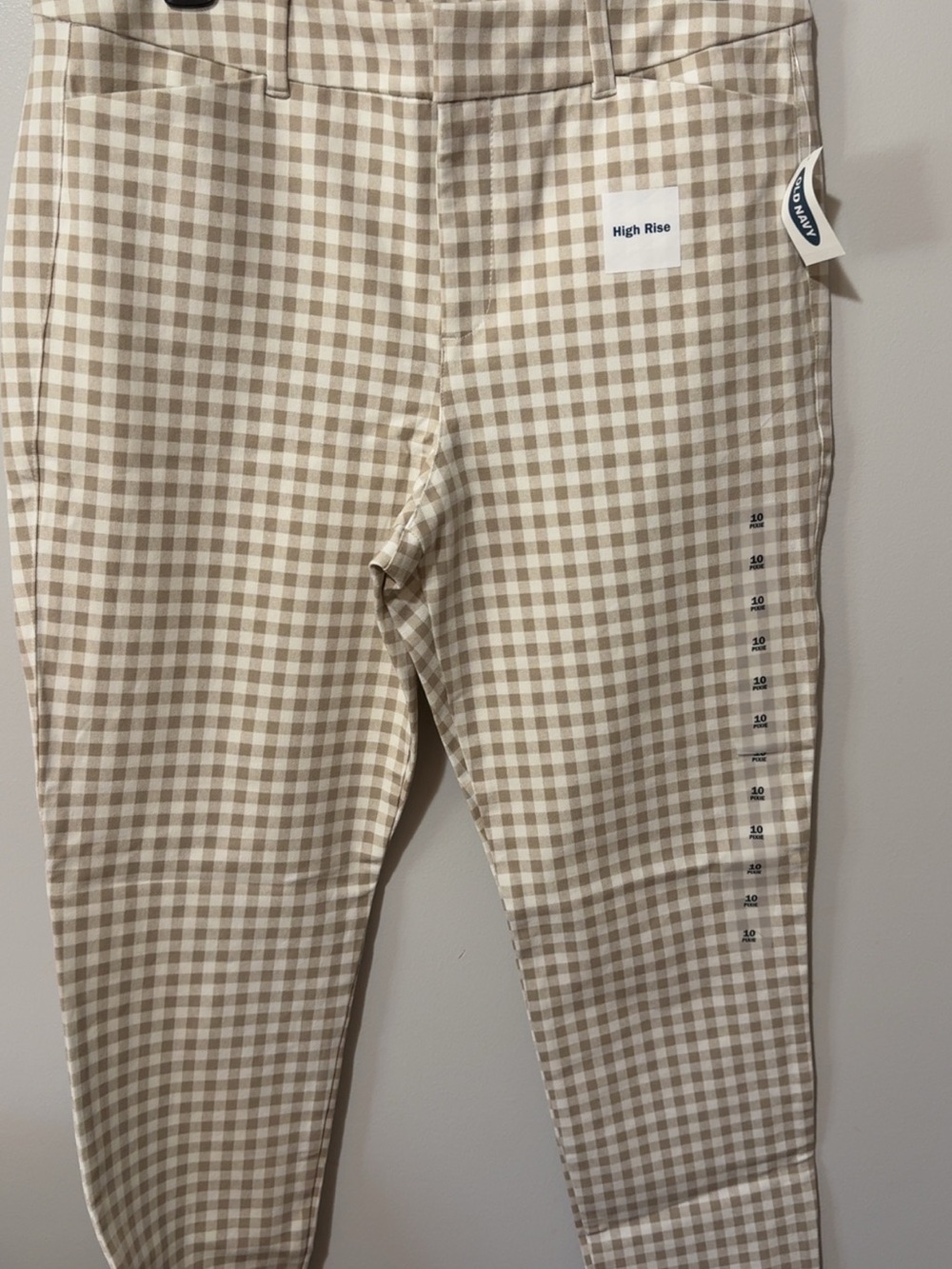 High Rise Gingham Pants - Beige/White